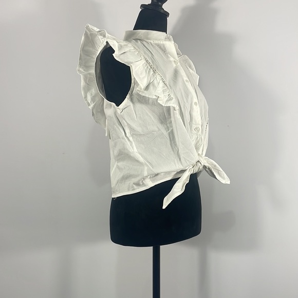 White Ruffle, button up, tie in front a shirt, Size XL - Picture 5 of 10